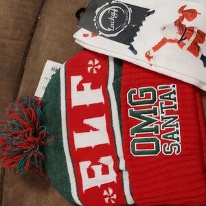 NWT!! ELF Red and Green Festive Beanie with Santa Socks
